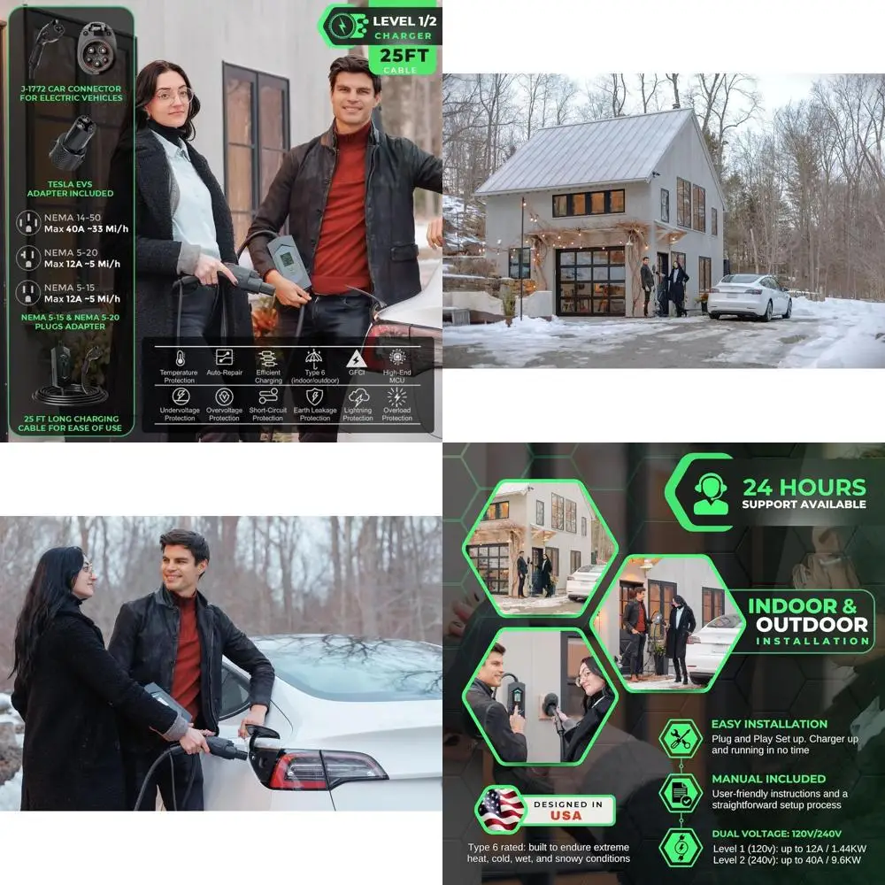 

Портативное зарядное устройство для электромобилей MACH 3 Fast, 40 А, уровень 1 и 2, зарядная станция для электромобилей, 120–240 В NEMA 14-50 с адаптером 5–155. SAE J1