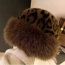Retro Leopard Print Bucket Hat Women Fashion Furry Fisherman Cap Faux Fur Warm Winter Luxury Ear Protection Plush Panama Girls