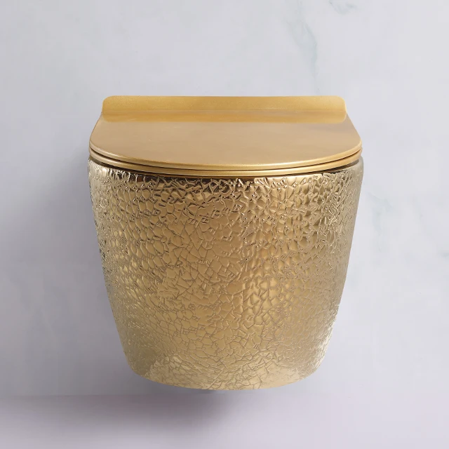 

Floating Porcelain Gold Toilet WC, P Trap Dual Flush Toilet with Hidden Tank, Luxury Bathroom Sanitary Ware