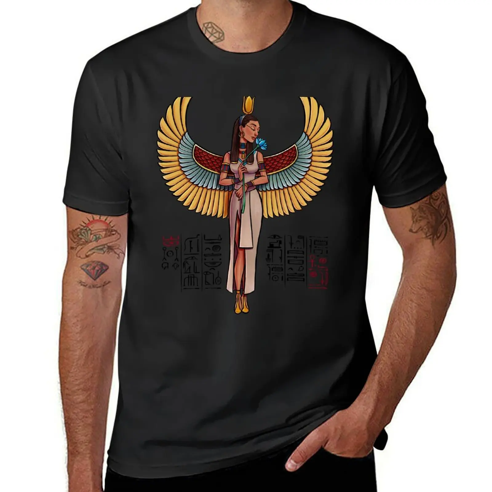 Ancient Egyptian Goddess Holding a Lotus Flower T-Shirt shirts graphic tees plus size tops oversizeds oversized t shirts for men