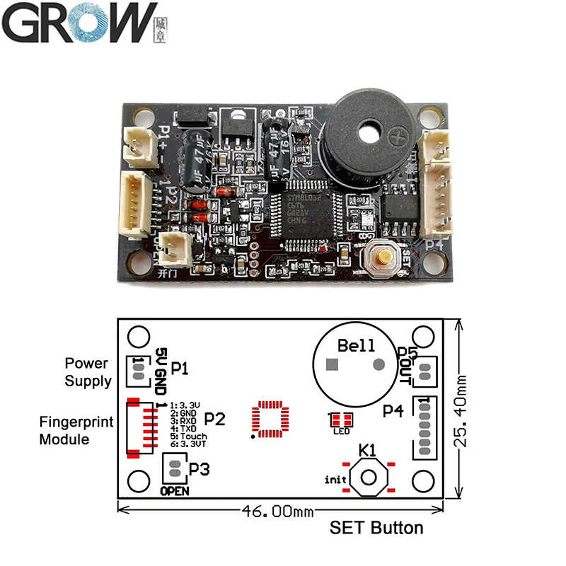 GROW KS200 4*AA Battery or DC3.7V-6.5V Motor Output Lower Power Consumption Fingerprint Control board For Door Access Control