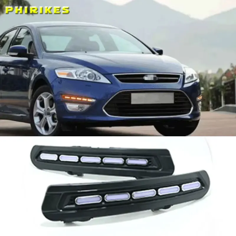 LED For Ford Mondeo 2011 2012 2013 Driving Daytime Running Light DRL fog lamp 12V Relay Daylight With Turn Yellow Signal