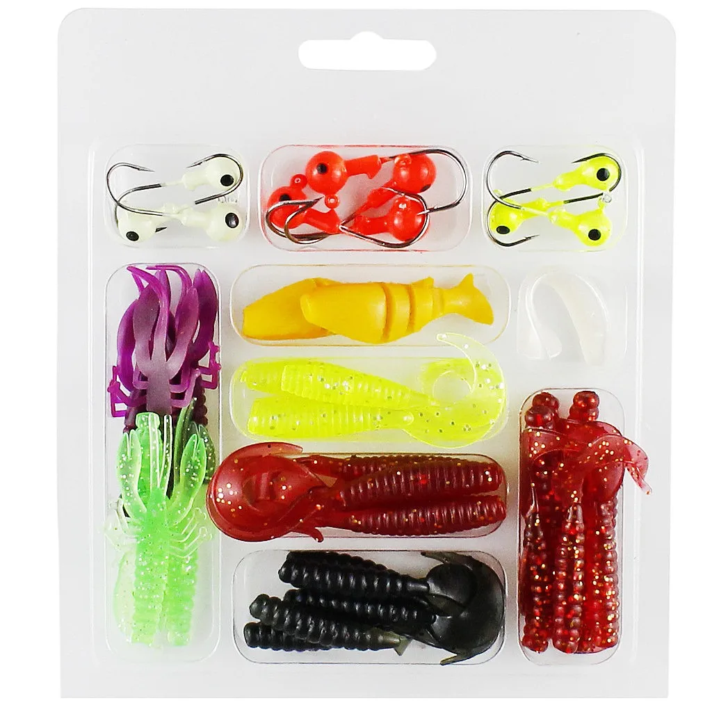 Lure Multifunctional Fishing Lure Set 40pcs Jig Head Soft Bait Combo Kit Artificial Bait for Fishing Tackle