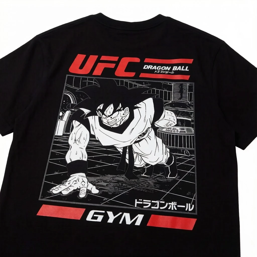Dragon Ball Animation Sun Wukong Joint UFC Men's and Women's Retro High Quality Cotton Crew Neck Printed T-Shirt Trend Ins Top