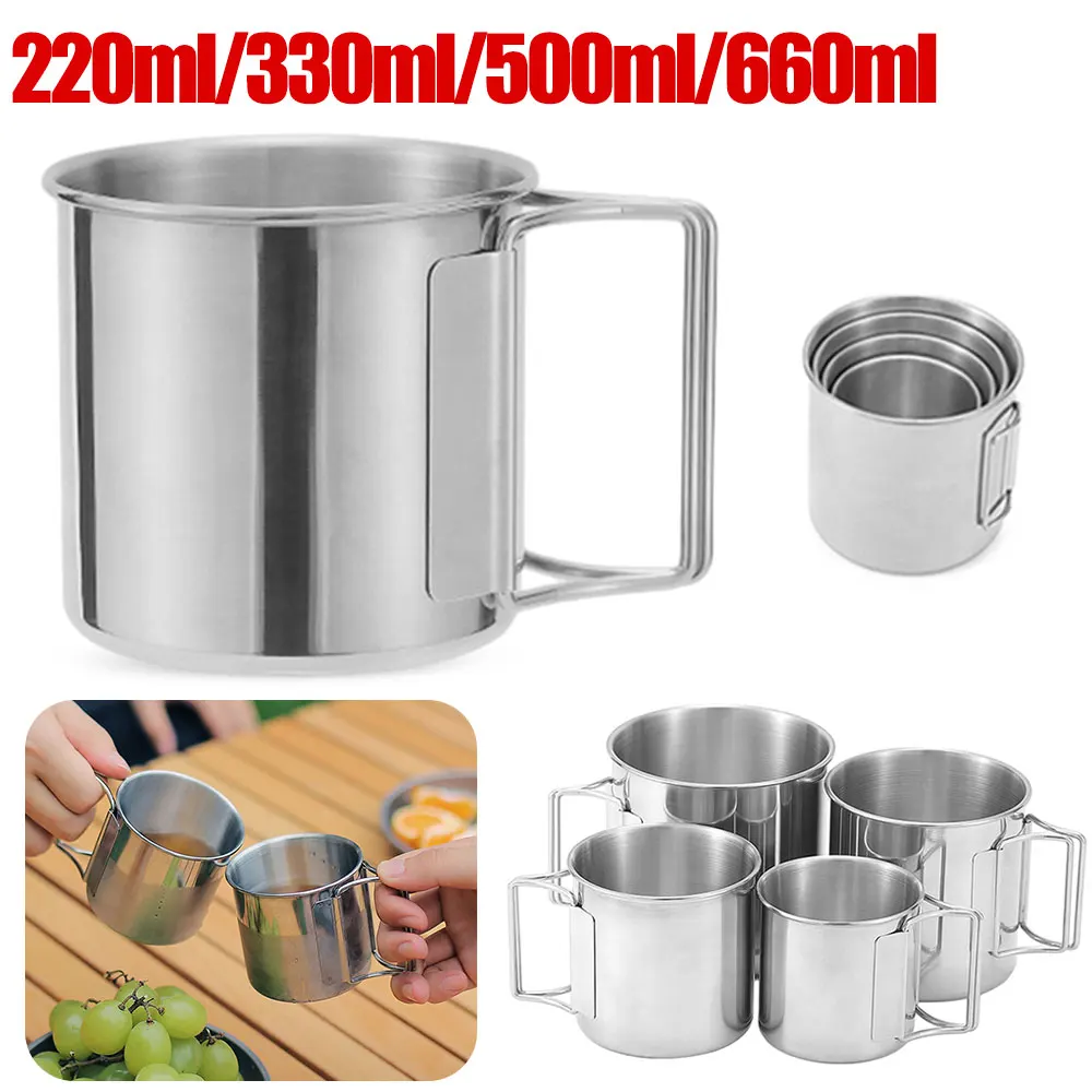 Camping Mug Stainless Steel Coffee Cup Tourist Tableware Picnic Utensils Outdoor Kitchen Equipment Cooking Set Cookware Hiking