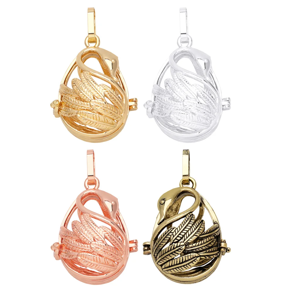 OCESRIO Retro Big Hollow Swan Harmony Ball Chime Bola Necklace Pendant for Pregnancy Copper Gold Plated Wishing Ball pdtb476