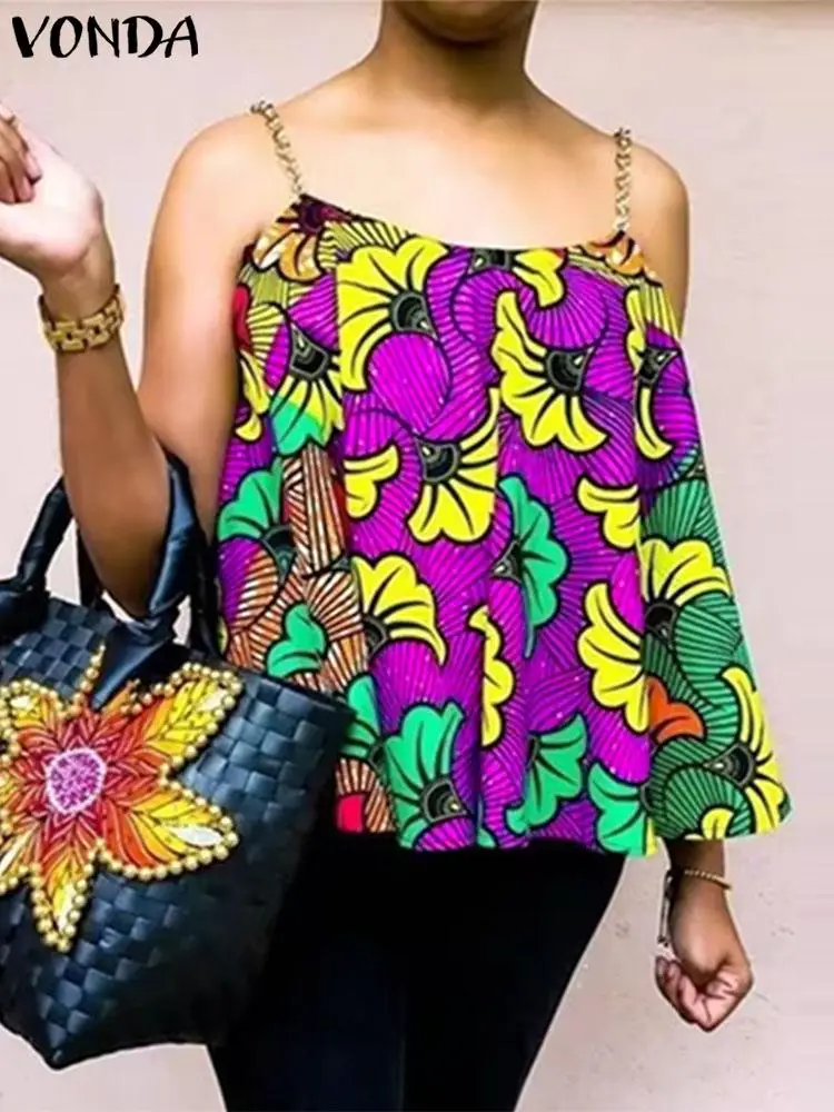 Plus Size 5xl Vonda Bloemenprint Tanks Sexy Bandjes Mouwloze Tops Dames Zomer Camis Bohemian Tees Casual Losse Strandshirts