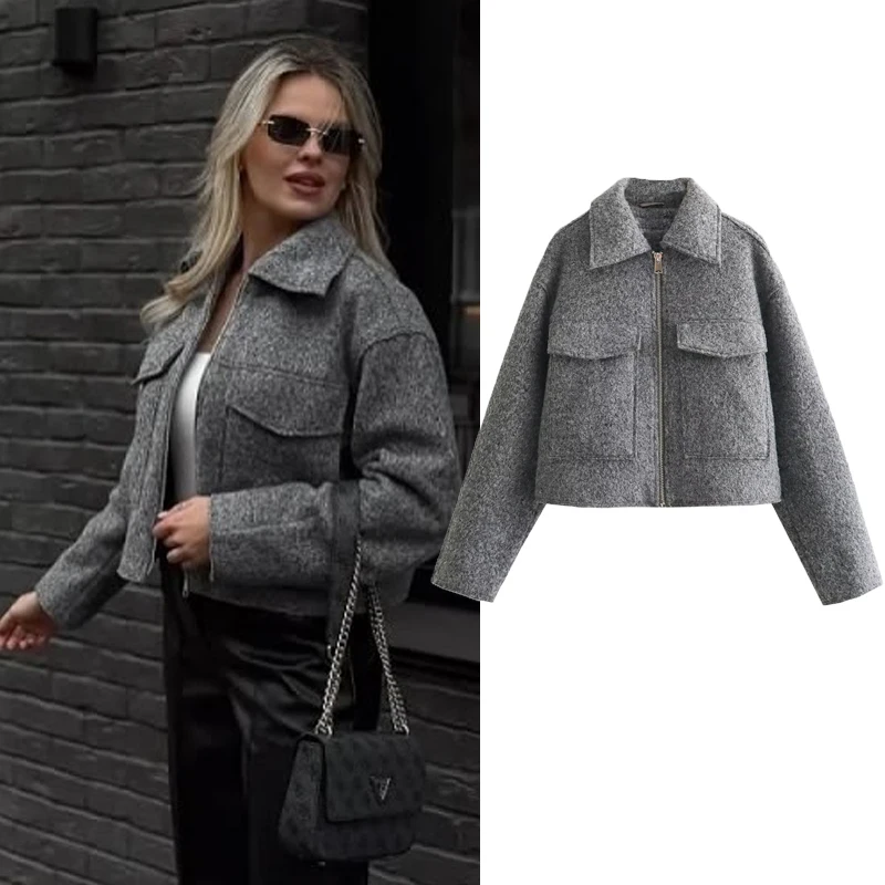 

Tweed Cropped Jackets For Women 2025 Autumn Winter Short Coat Jacket Women Zip Crop Woman's Demi-Season Jacket New In Outerwears