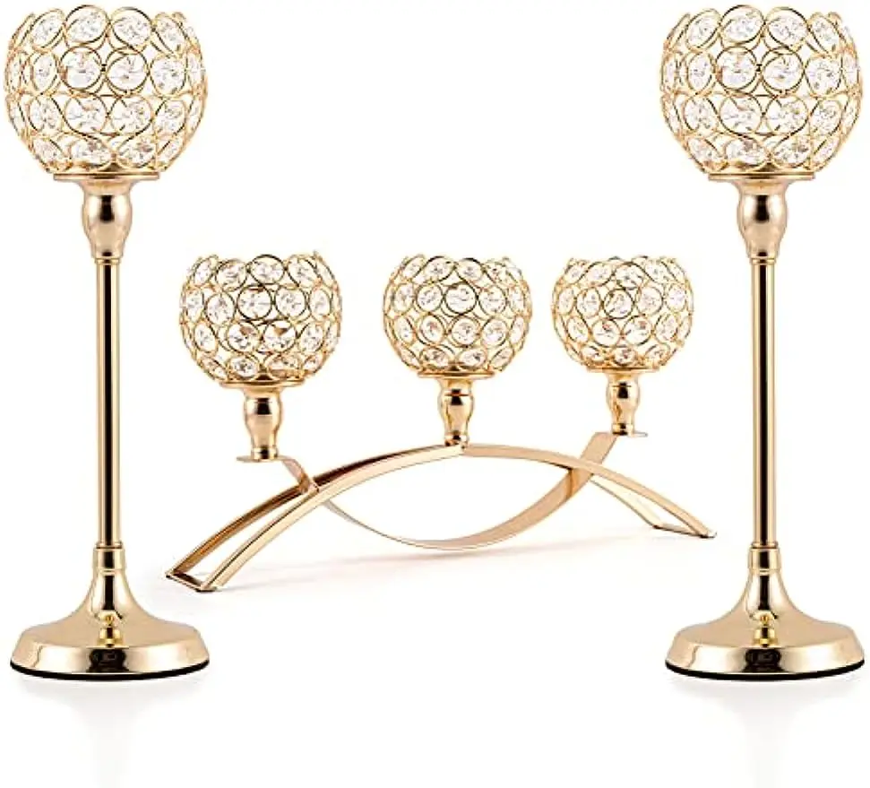 

Gold Candle Holders for Table Centerpieces,Tealight Candlestick, Candelabra Stand, 3 Arms for Living Room, Wedding Decor