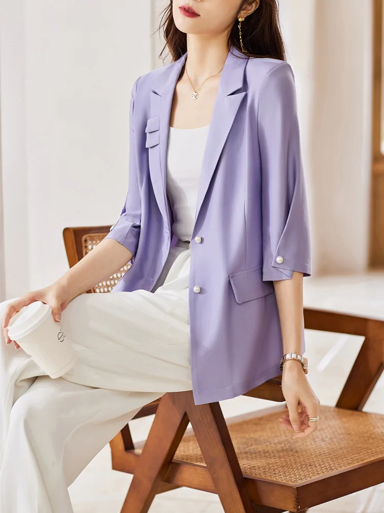 Spring Summer Elegant Blazers Jackets Coat Half Sleeve Professional Women Business Work Wear Tops Outwear Female Clothes