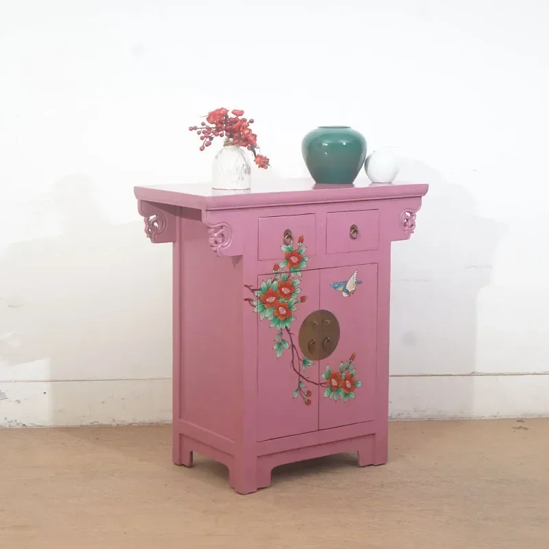 New Chinese Style Solid Wood Painted Dining Side Cabinet Retro Storage Locker for Living Room Bedroom Decorative Display