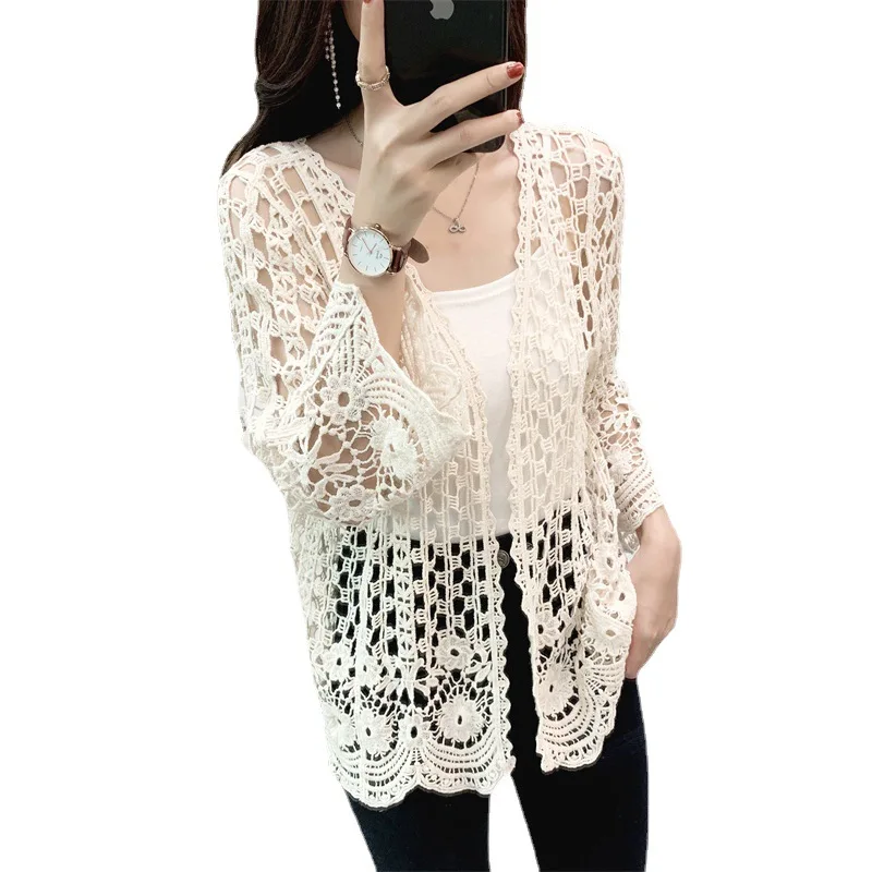 Korean Version Of Spring And Summer Thin Section Of Cardigan Crochet Hollow Jacket Outside The Sunscreen Shirt