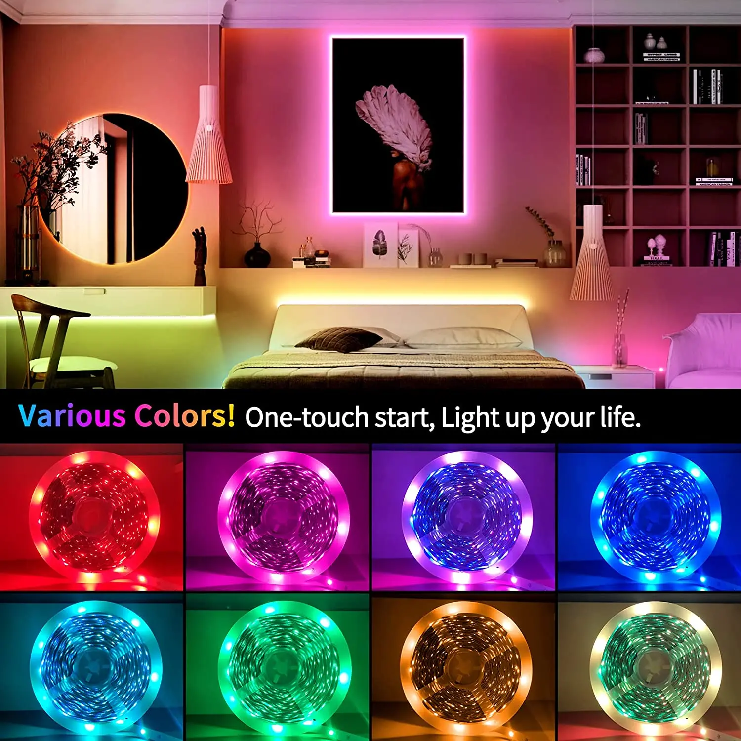 Luzes de Tira LED com Controle Remoto, Decoração Flexível, Fita RGB Iluminação, WS2812, 5050 Bluetooth, RGBW, Conjunto Completo, Fonte de Alimentação