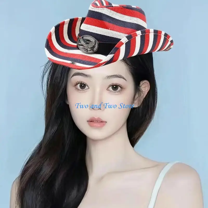 

HX6F Fashion Cowgirl Hat Wide Brim Cowboy Thicken Hat Breathable
