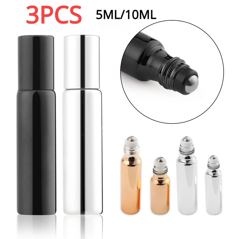 3 Stuks 5Ml Etherische Olie Flessen Rollen Op Roestvrij Staal Roller Bal Massager Oogcrème Parfum Hervulbare Lege Fles Container