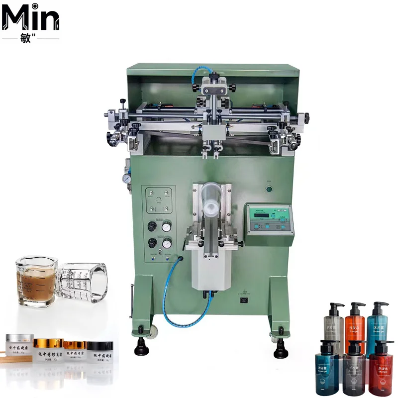 Semi Automatic Cylindrical Screen Printing Machine for Milk Tea Cup Shampoo Bottle Cylindrical Product Printing Laboratory Test