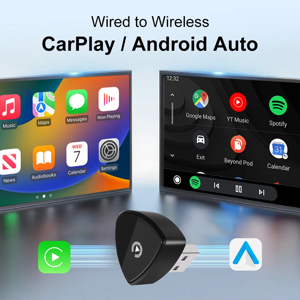 2025 Wireless CarPlay/Android Auto Adapter Plug and Play for VW Toyota Nissan Ford Benz Wired To Wireless for Factory Wired Cars
