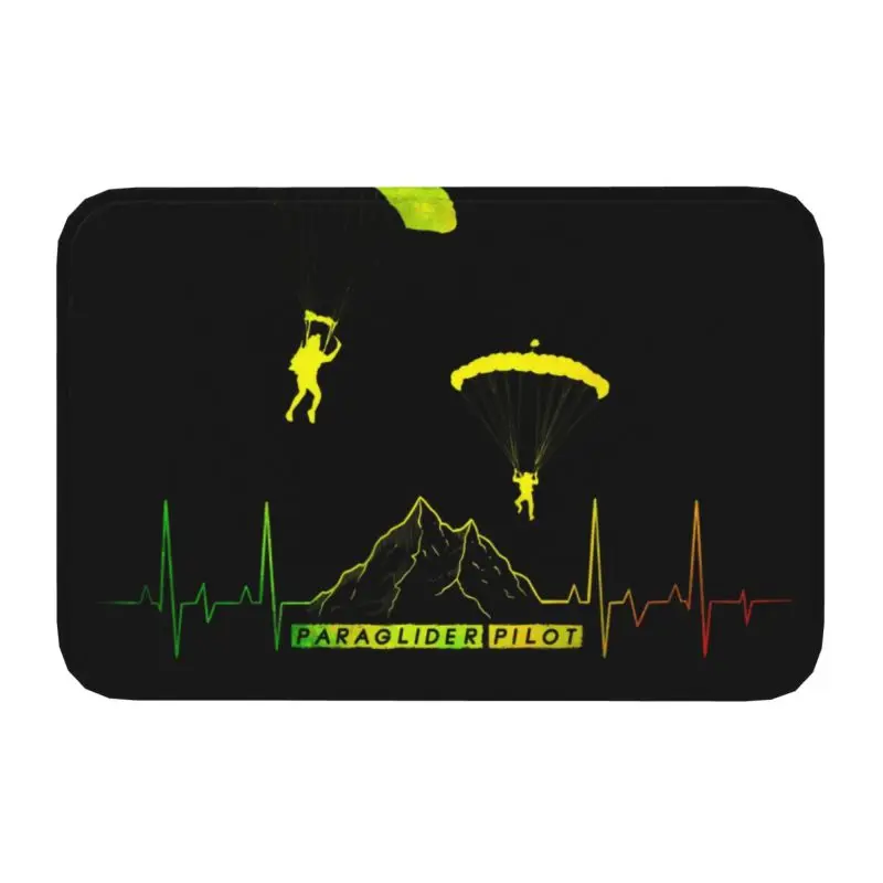 Custom Heartbeat Paraglider Pilot Doormat Anti-Slip Entrance Kitchen Bathroom Floor Door Mat Toilet Rug Carpet Footpad