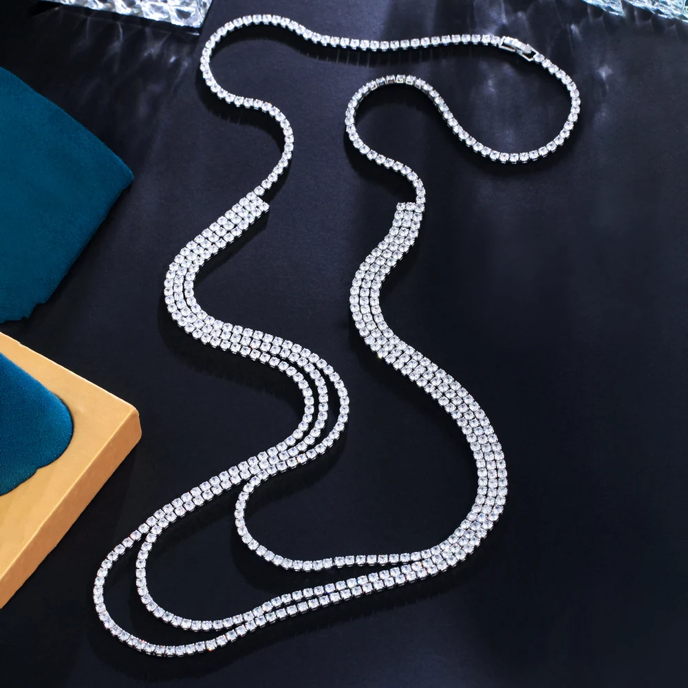 

ThreeGraces Shiny Cubic Zirconia Multi Layered Long Sweater Chain Necklace for Women New Fashion Party Costume Jewelry PN203