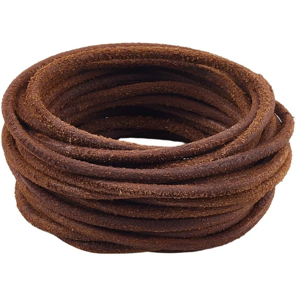 5m x 4mm Genuine Round Leather Cord Frosted Leather String Real Cowhide Rope Yak Hide Suede Braiding Threads for DIY Crafts