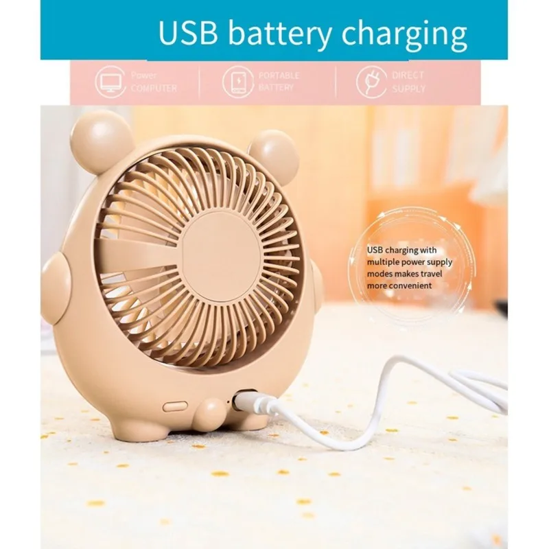 A83G-New Cute Bear USB Rechargeable Desk Fan Featuring Adjustable Angle And 3 Speed Setting Levels