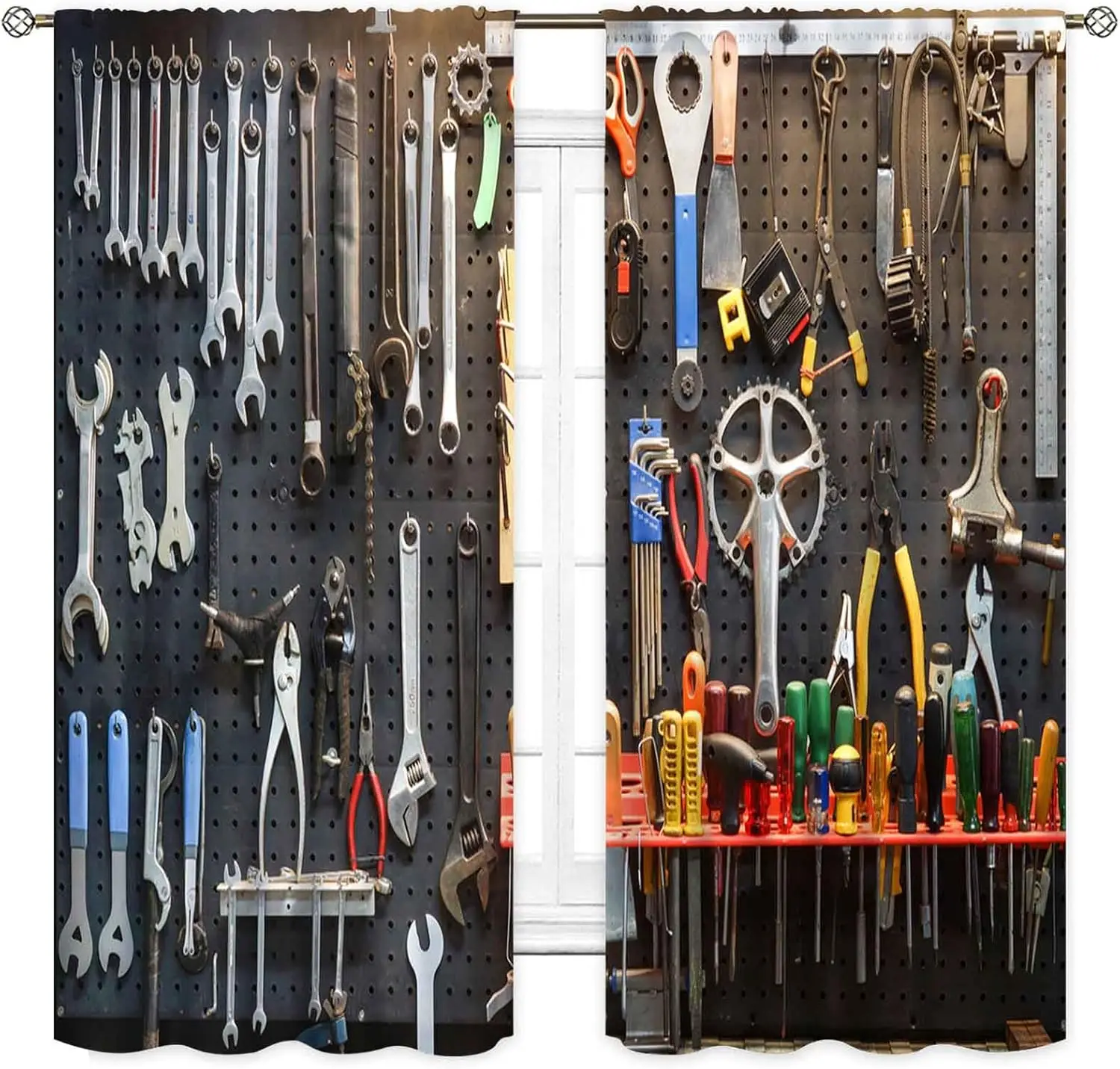Man Cave Curtains, Retro Rustic Garage Tools Shed Workshop Fixing Equipment Vintage Blackout Window Drapery Treatments for Boys