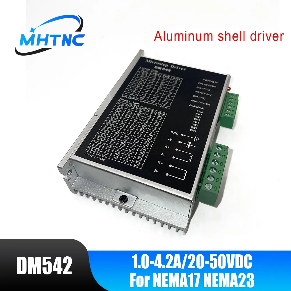 DM542 2 Phase Aluminum Shell Driver 20-50V DC 1.0-4.2A Suitble for NEMA17 NEMA23 Stepper Motor Controller 42 57 Stepper Motor