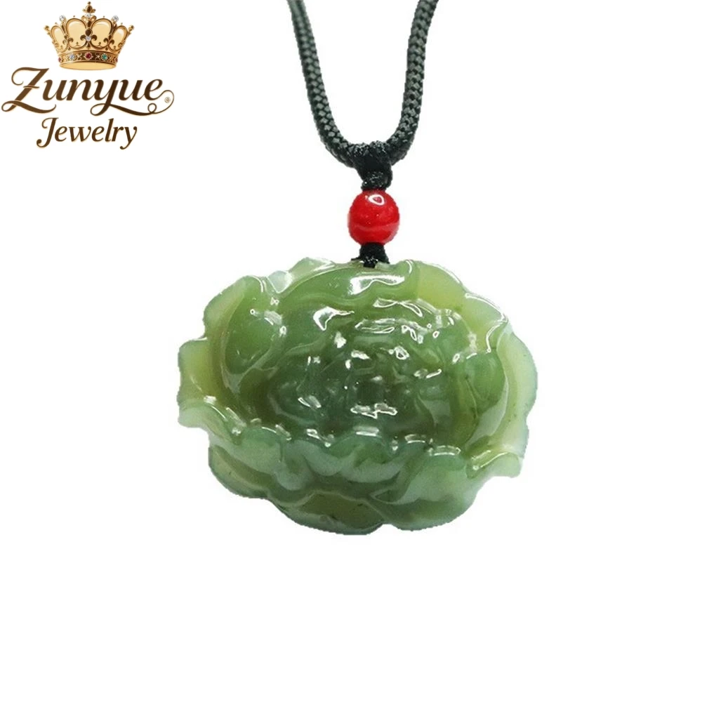 High-End Natural Hetian Jade Carved Peony Flower Pendant Luxury Quality Jewelry Fashion Jewelry Exquisite Elegant Charms Popular