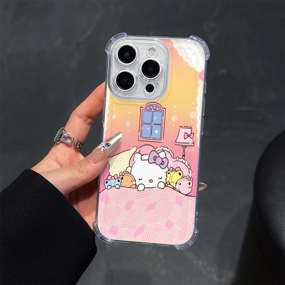 Funda de teléfono transparente Hellokitty para IPhone14 Pro IPhone 16/15/14/13/12/11/x/xs/xs Max Girl funda de teléfono suave Sanrio lindo para Iphone