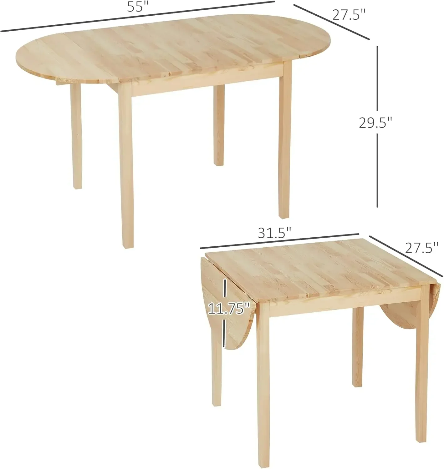 [Best Seller, Limited Stock!]55" Solid Wood Kitchen Table, Drop Leaf Tables for Small Spaces, Folding Dining Table, Natural