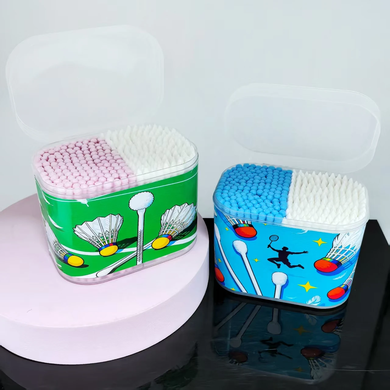 300개/600개 스포츠 시리즈 박스형 면봉 배드민턴 스포츠 패턴, 성인용 양면 선물용 면봉