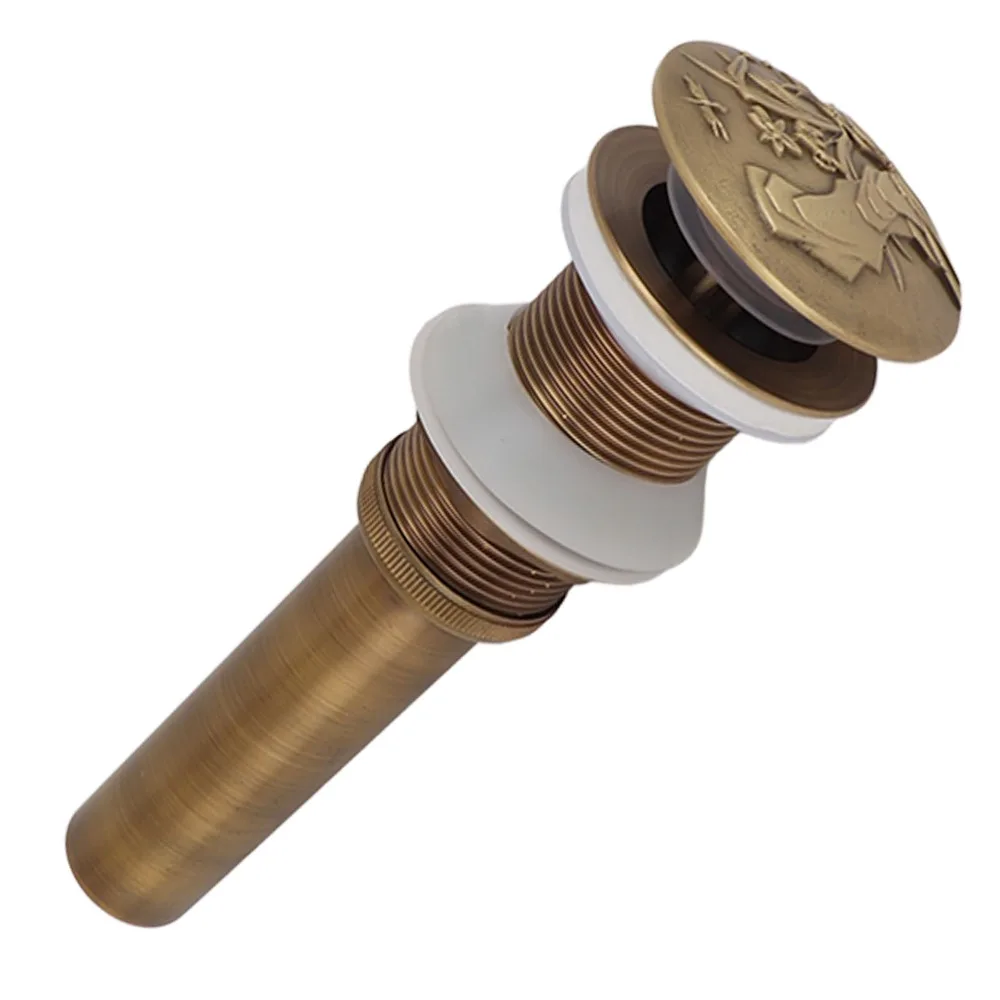 Retro Without Overflow Drain Stopper Push Bounce Brass Sink Drain Push Button Anti-Clog Design Basin Drain Filter Home