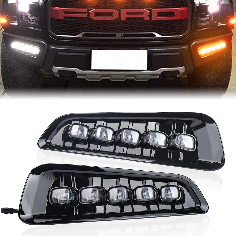 POVTOR Fog Lights with Switchback LED Turn Signals Daytime Running Light  for Ford Raptor 2017 2018 2019 2020 Gen 2