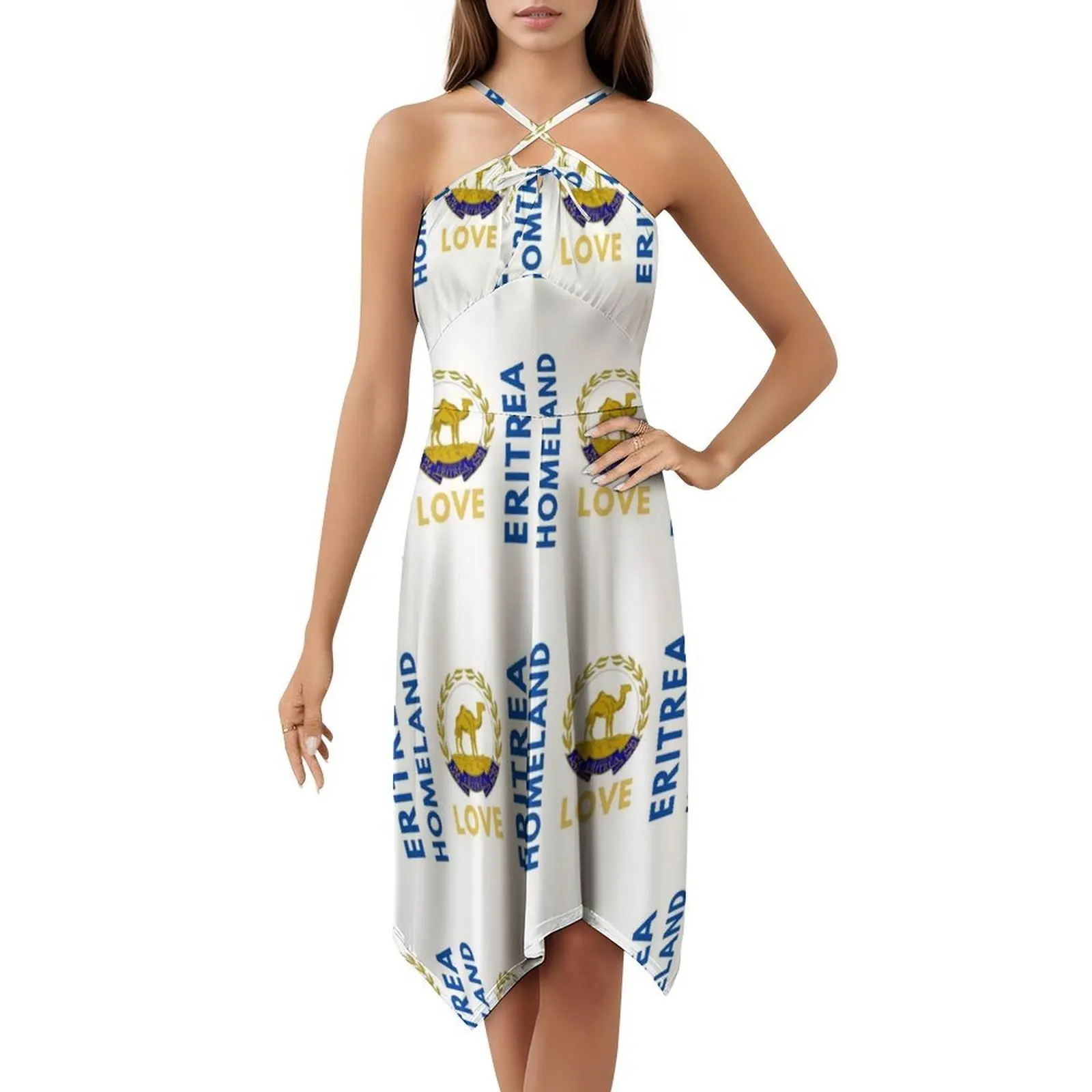 إريتريا فستان بفتحة عنق على شكل قلب فستان أنيق للحفلات الصيفية للنساء إريتريا أفريقيا إريتريا العلم فستان نسائي