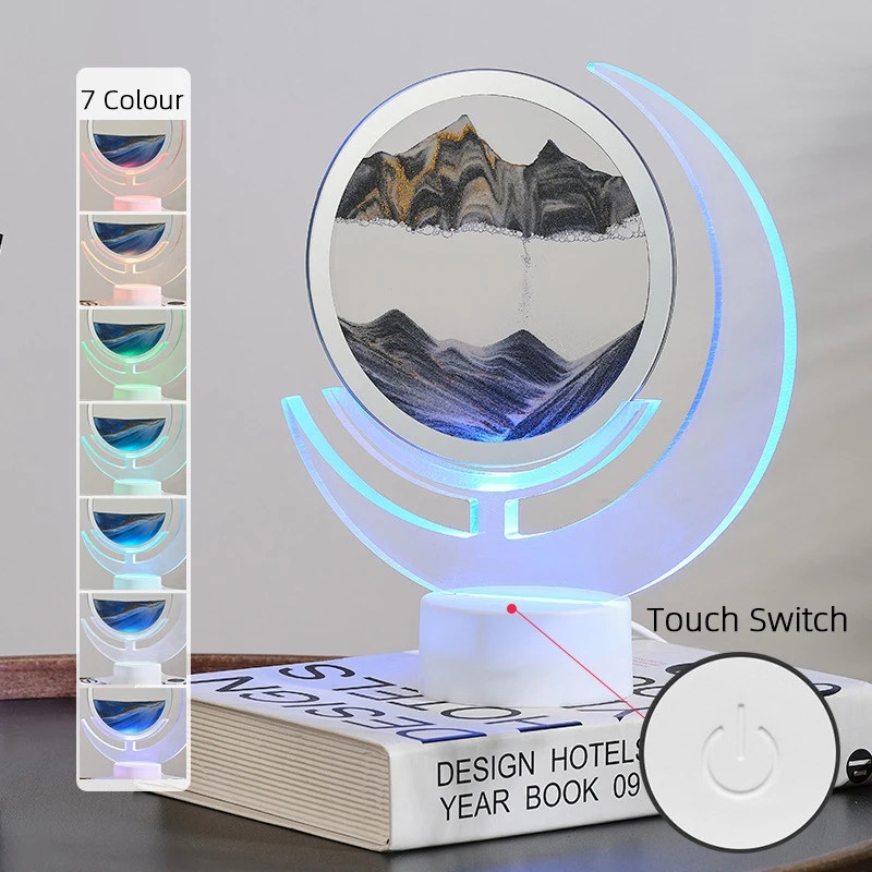 New USB Quicksand Painting Ornaments LED Night Light 3D Stereo Moon Dynamic Hourglass Living Room Bedroom Decoration Home Decor