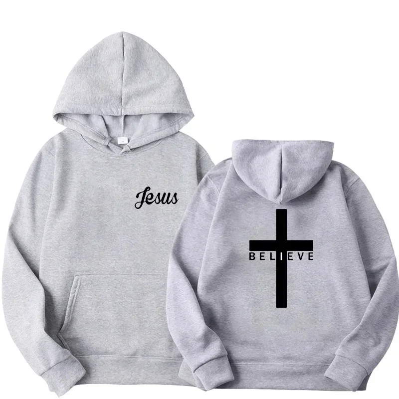 Men\'s Believe Cross Jesus Printed Hoodies Man Design Drawstring Hoodie Tops Harajuku Spring Autumn Hooded Streetwear Sportwear