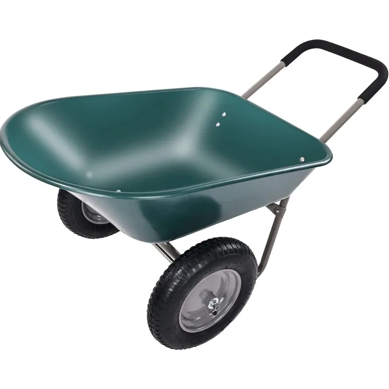 Dual-Wheel Home Garden Yard Utility Wheelbarrow Cart with Built-in Stand