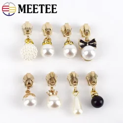 Meetee 5pcs 3# Pearl Puller Zipper Sliders for Metal Nylon Zippers DIY Bag Costume Decoration Zip Silder Head Sewing Accessories