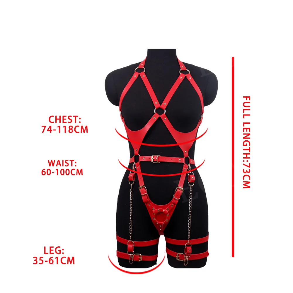 Sexy Fun Accessories Women Full Body Harness Belt Set Red PU Leather Chest Bondage Erotic Lingerie Goth Suspender Straps Fetish