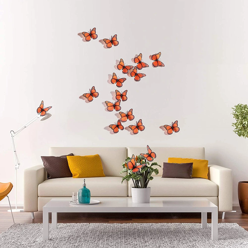 Home Bedroom Wedding Party 12cm Artificial Butterfly Wall Decor Monarch Butterfly Decoration Plastic + Pvc 3d Magnet For Kids