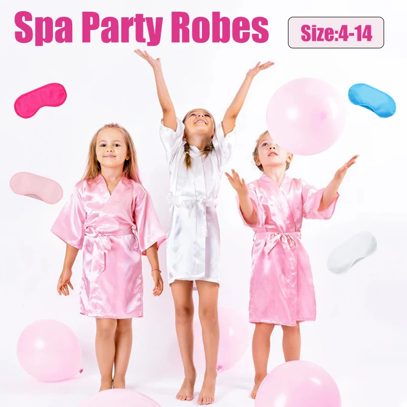 1Set Kids Silk Satin Robe Spa Party Robes for Girl Kimono Bathrobe DIY Spa Birthday Squad Robes Slumber Robe Party Favors