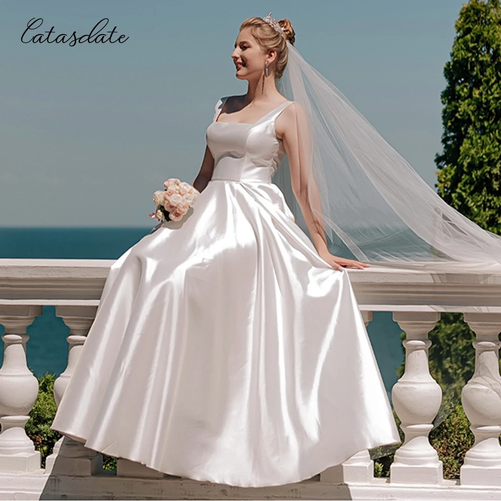 

Catasdate Chiffon Pleated Floor Length A Line Formal Evening Dress Floor Satin vestidos de noche Satin for Women Customized