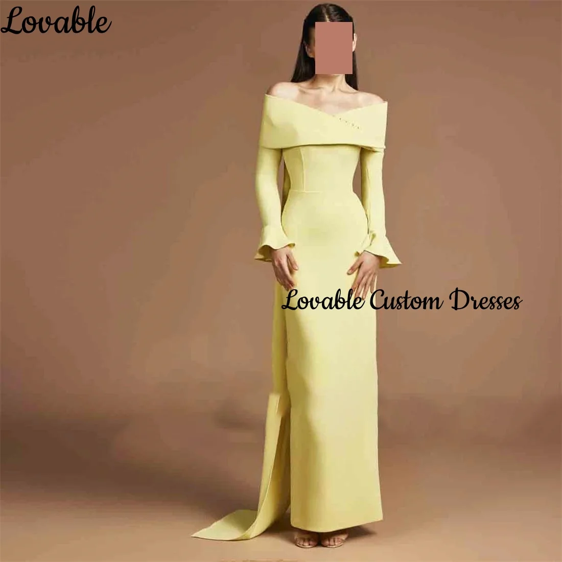

Customized فساتين سهرة Column Off-The-Shoulder Neckline Floor-Length Ruffle Luxury Evening Dresses Long Sleeves Zipper Up Elegan