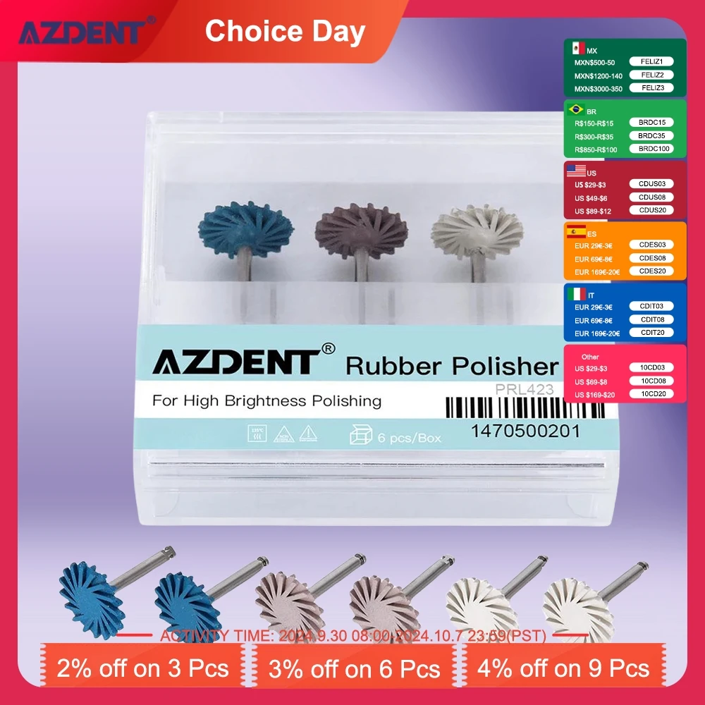 

AZDENT 6 Pcs/Box Dental Composite Resin Polishing Disc Kit Spiral Flex Brush Burs Diamond System RA disc 14mm wheel