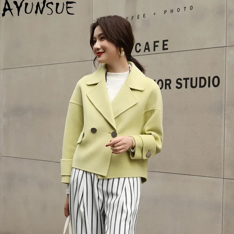 

AYUNSUE Short Wool Coat Women Autumn Winter 100% Wool Jackets Loose Double-sided Woolen Jacket Womens Clothing Ropa De Mujer