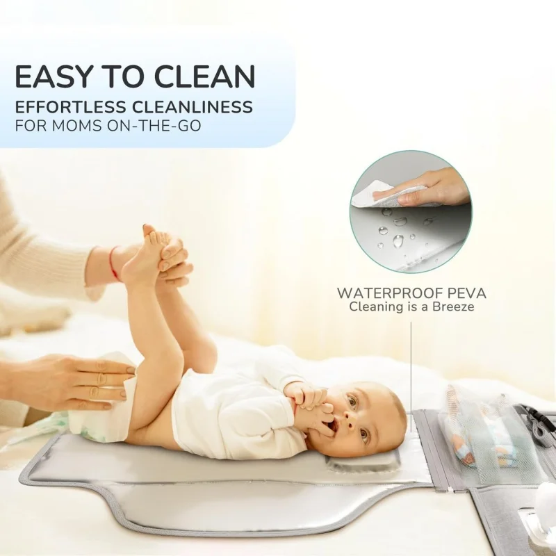 Portable Waterproof Baby Changing Pad with Multi-pockets Large Foldable Baby Diaper Bag with Shoulder Strap For Mommy Travel