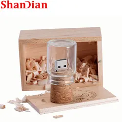 SHANDIAN Drift bottle Pen Drive 64GB  Flash Drives 32GB Maple Gift Box Memory Stick 16GB Usb Stick wooden usb flash drive