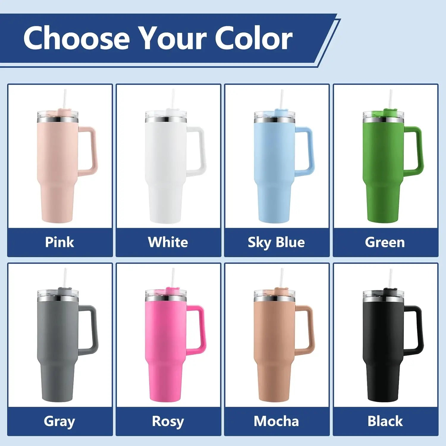 Custom Name Photo 40 oz Insulated Tumbler with Handle and Straw Personalized Stainless Steel Travel Coffee Mug Gift