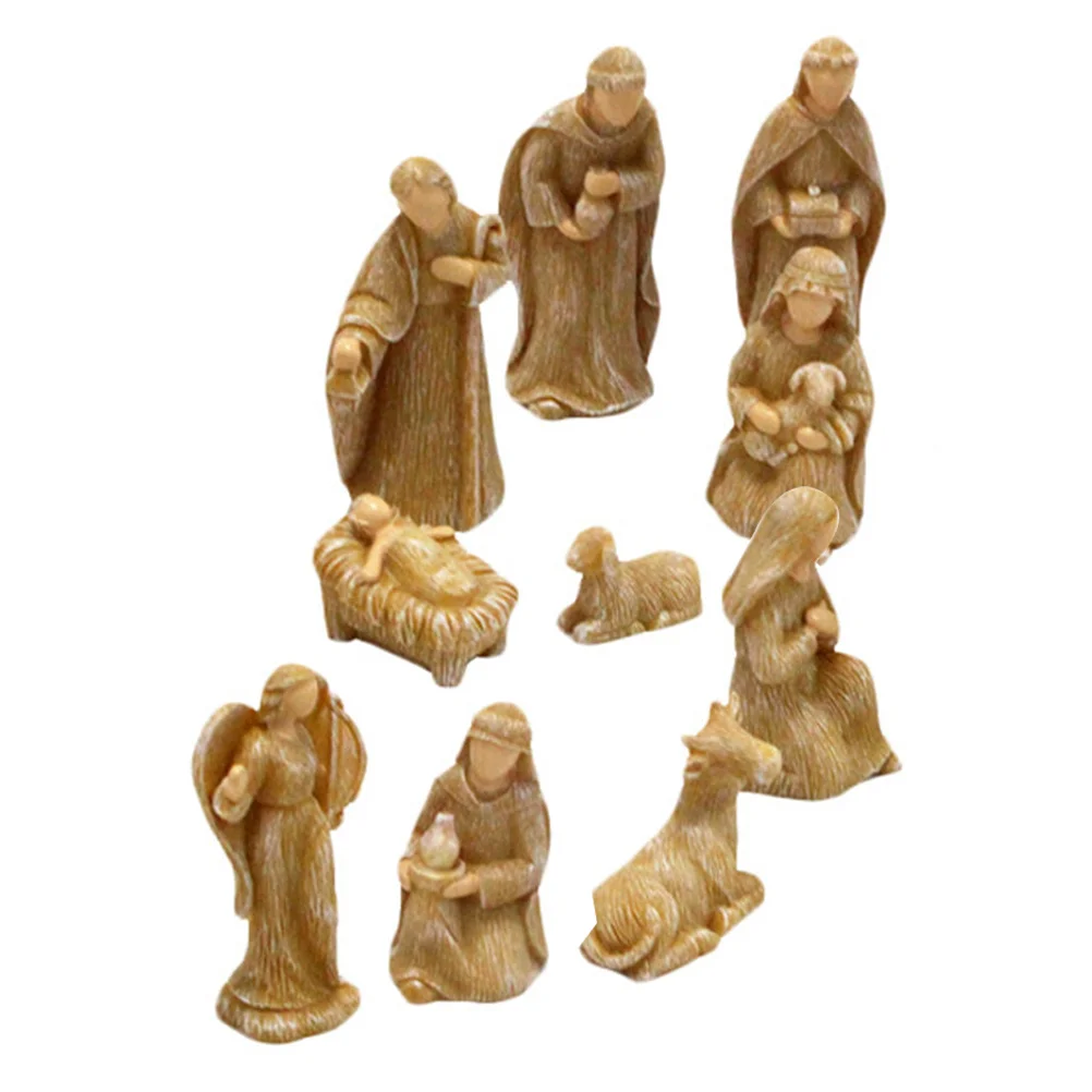 

10Pcs Jesus Nativity Resin Sculptures Small Birth of Jesus Christmas Ornaments Tabletop Decor Nativity Figures