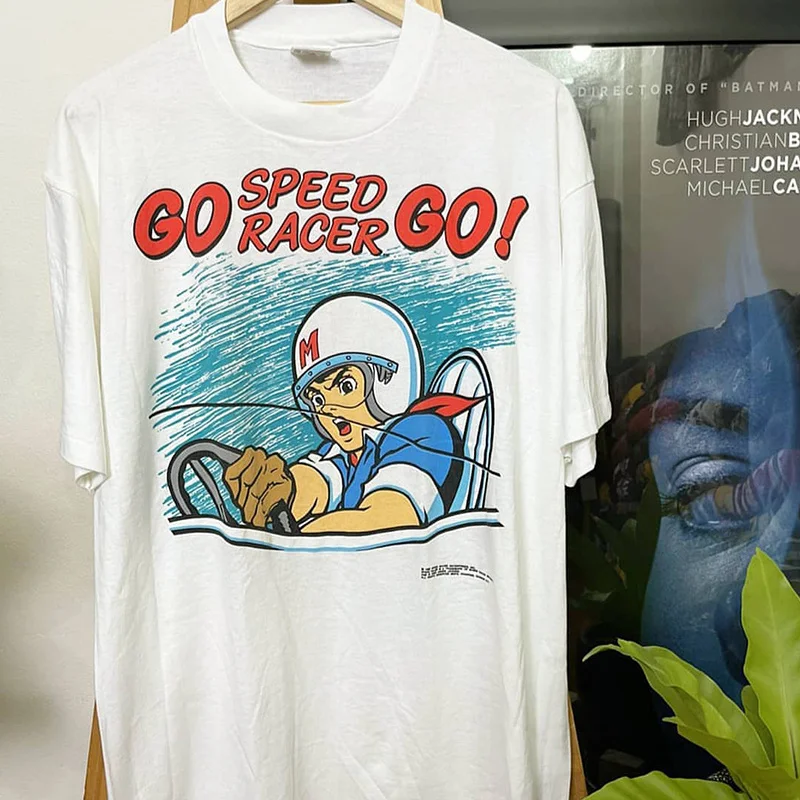 تي شيرت Speed Racer الكلاسيكي ذو الوزن الثقيل للزوجين من الذكور والإناث عالي الشارع فضفاض بأكمام قصيرة #1